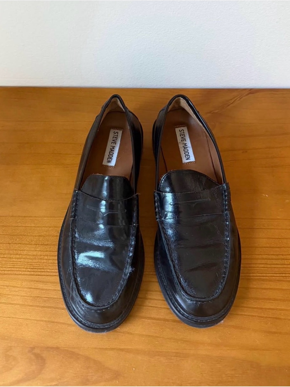 Steve Madden Black Leather Penny Loafers